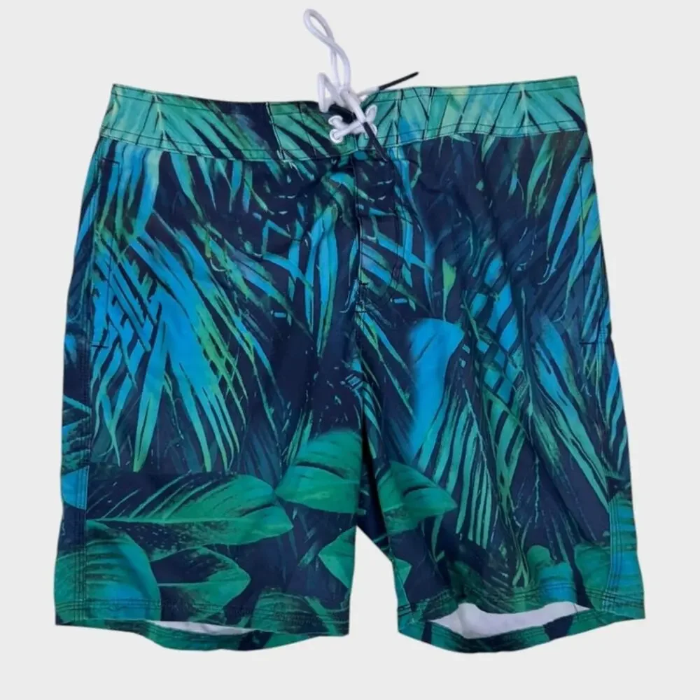 American Eagle Outfitters Mens Small Board Shorts Blue Green Tropical Print